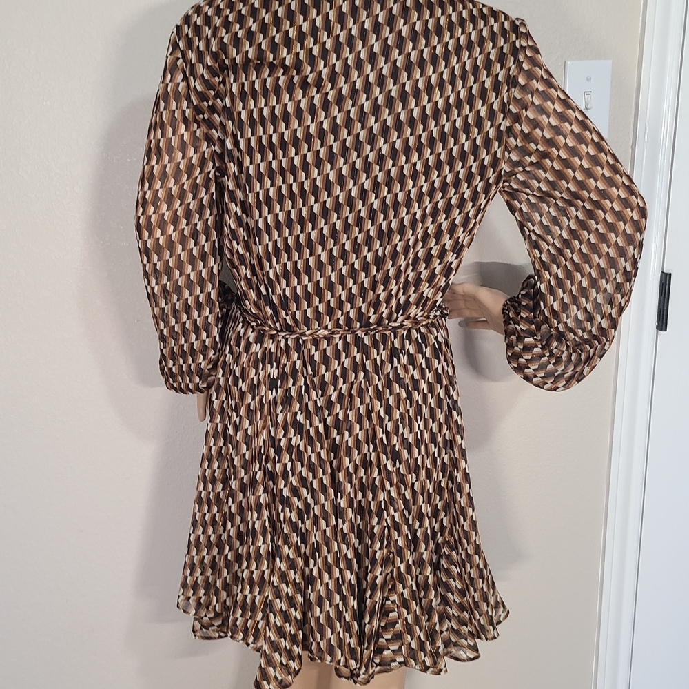 Zara Brown Geometric Long Sleeve Shirt Dress - Picture 7 of 10